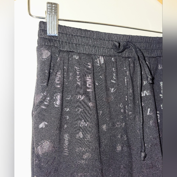 ShoSho size10 Black Joggers w/ Silver ❤️ & the word Love all over. Drawstring at - Picture 4 of 8